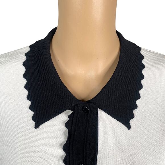 NWT Truth by Republic White Black Ric Rac Trim Collared Short Sleeve Cardigan M - Picture 3 of 8